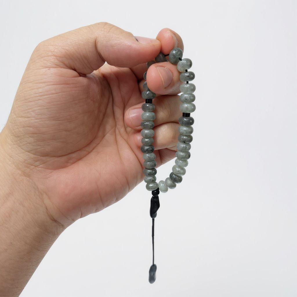 Bileklik Tespih Rondela Serisi (Gri Ceyt) Siyah 8*5 mm