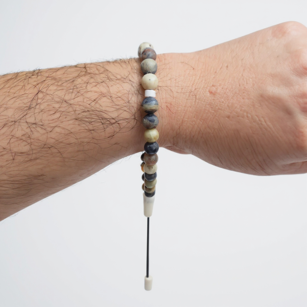 Armband-Gebetsperlen-Set (Blauer Naturachat) 6 mm