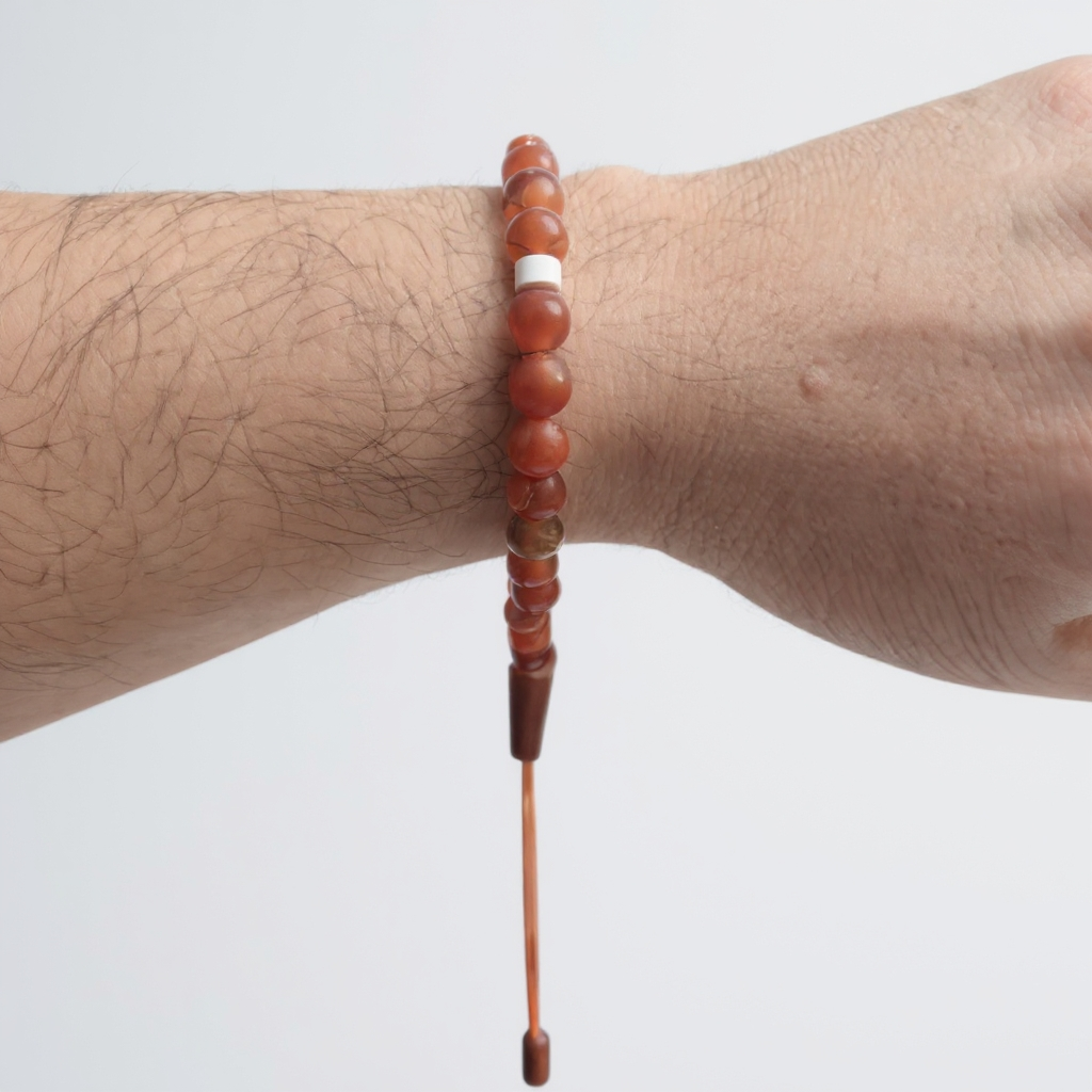 Gebetsperlen-Armbandset (Matt-orangefarbener Achat) 6 mm