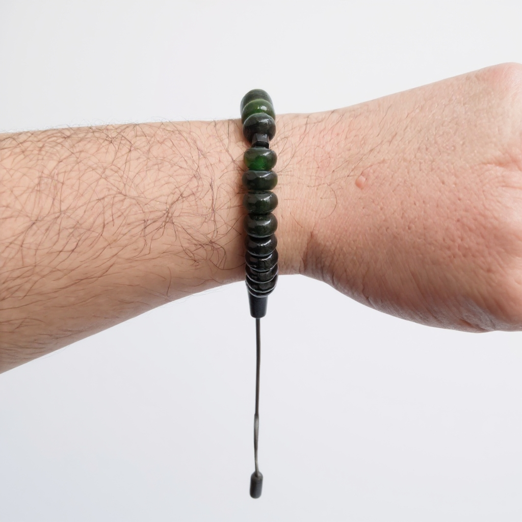 Armband-Rosenkranz-Unterlegscheiben-Serie (Dunkelgrüner Jade) 8 x 5 mm